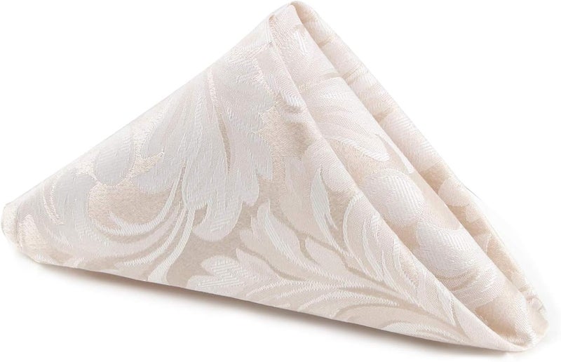 EHouseHome Damask Jacquard Cloth Napkins Waterproof Spillproof Polyester Fabric Napkins Beige, Set of 12, 17 x 17 Inch - Image 1